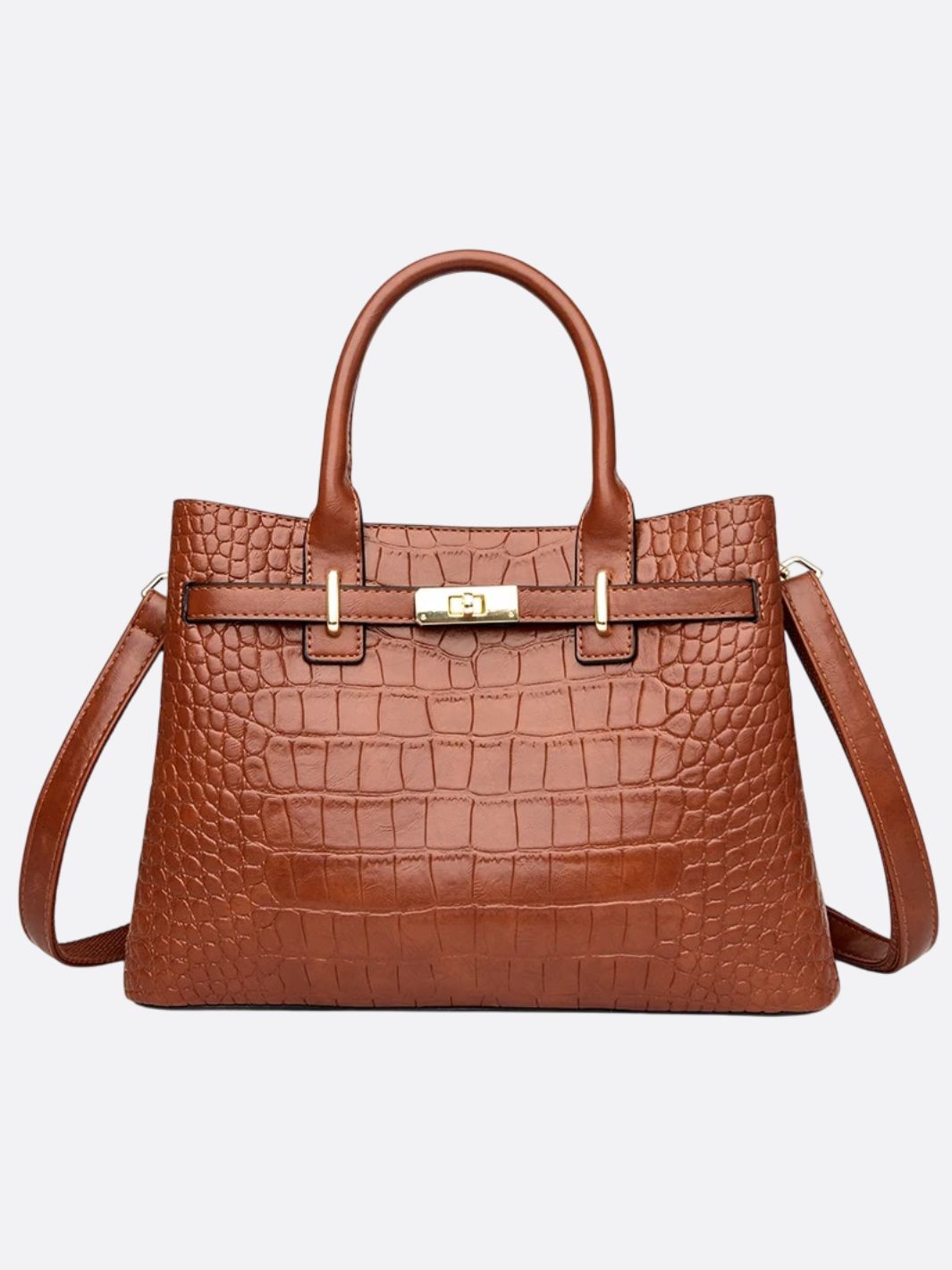 sac cuir croco marron clair