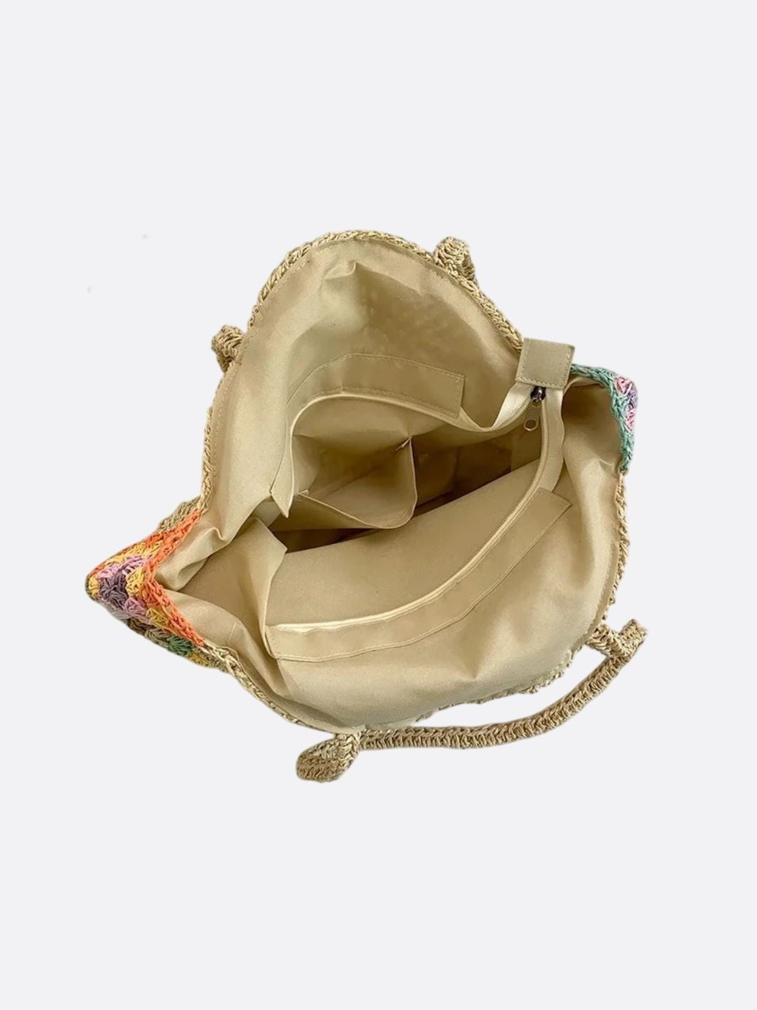 Round straw and crochet bag